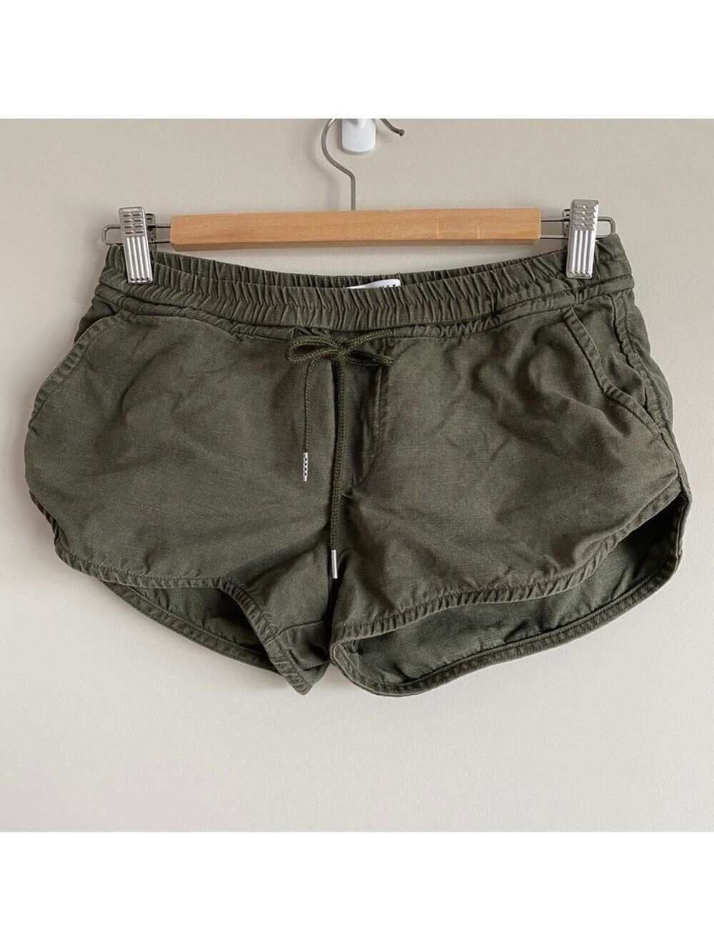 Aritzia Community Habitus Linen Blend Shorts Dark Olive Green Size XS